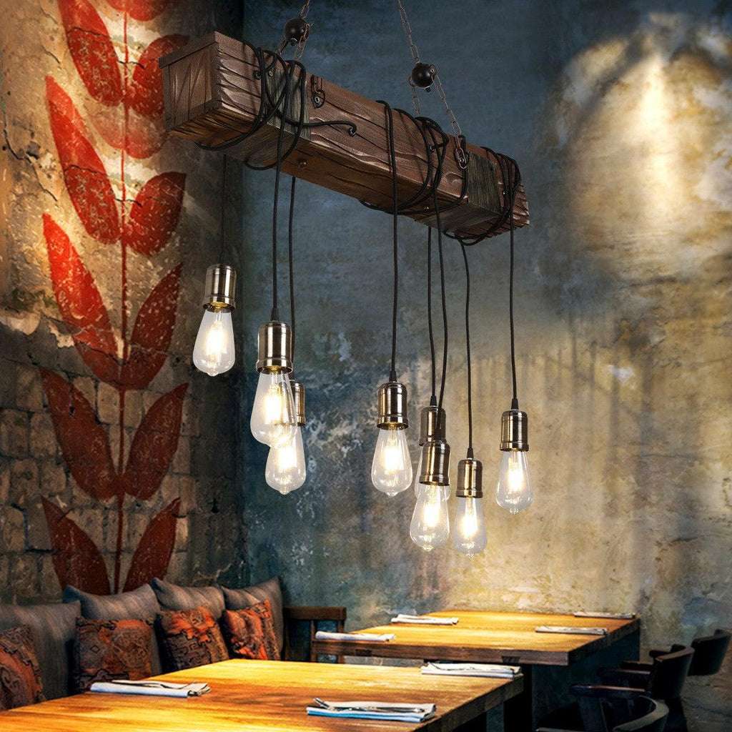Lustra Chandelier Poutre en Bois Ampoule Edison Rustique - Neutralighting