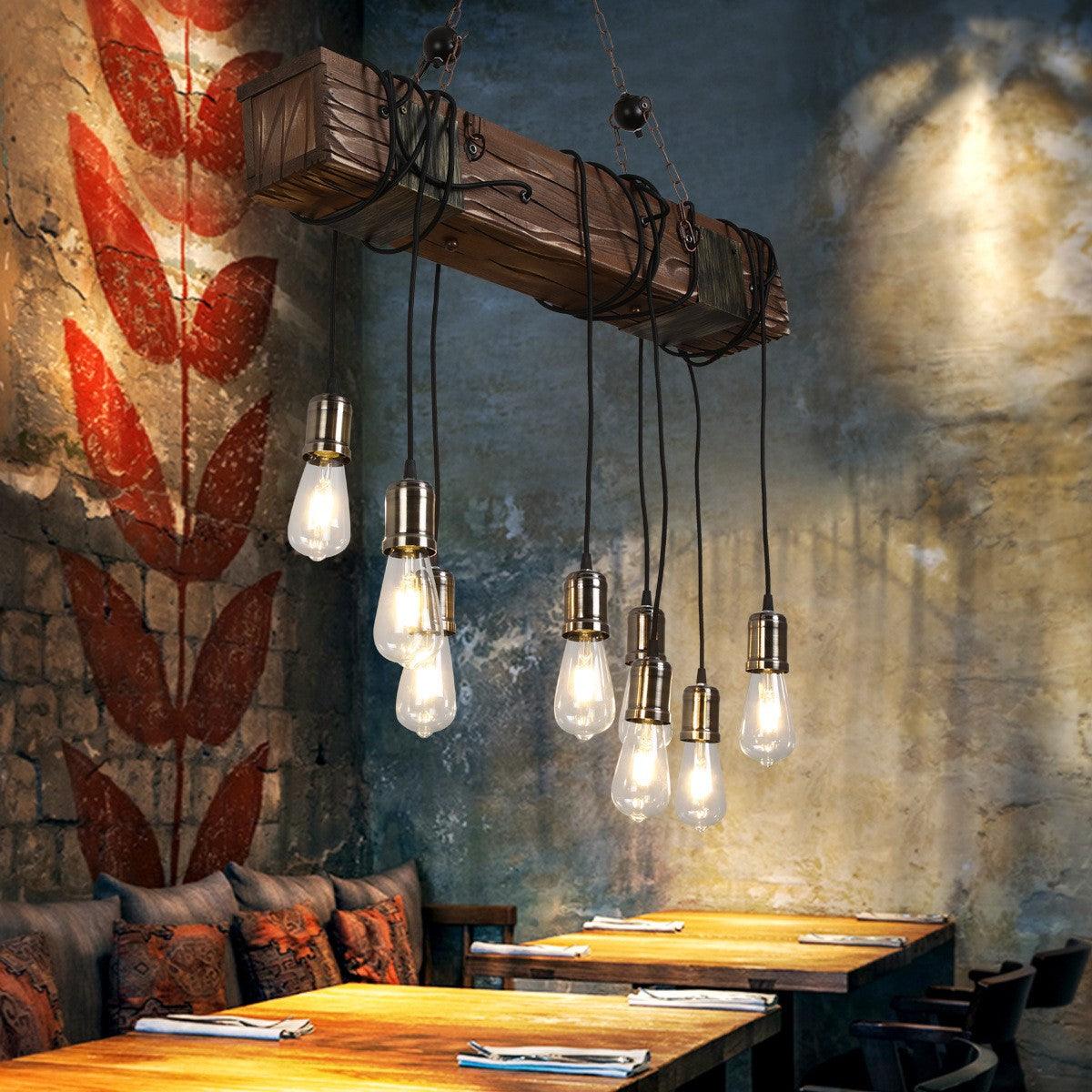 Lustra Chandelier Poutre en Bois Ampoule Edison Rustique - Neutralighting