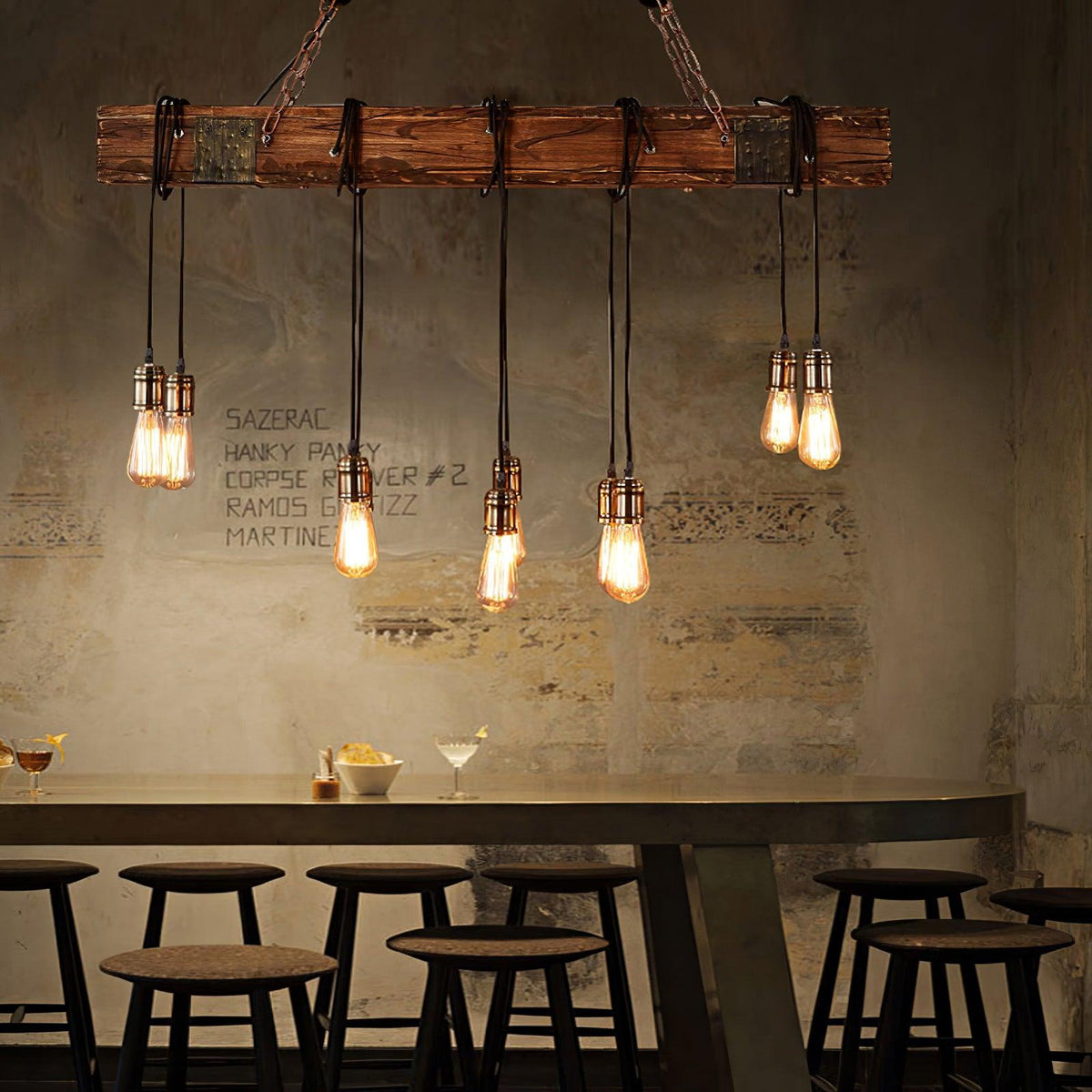 Lustra Chandelier Poutre en Bois Ampoule Edison Rustique - Neutralighting