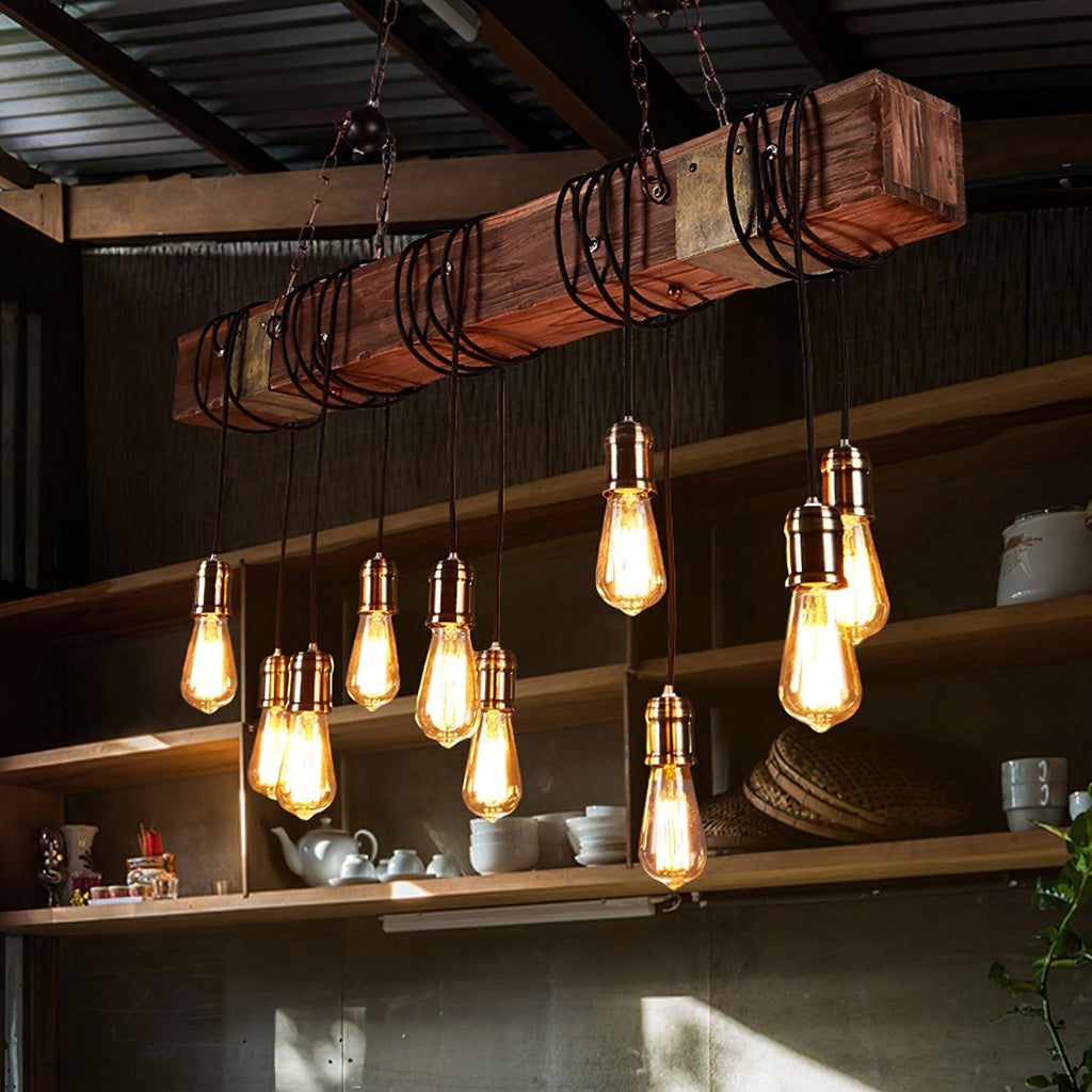 Lustra Chandelier Poutre en Bois Ampoule Edison Rustique - Neutralighting