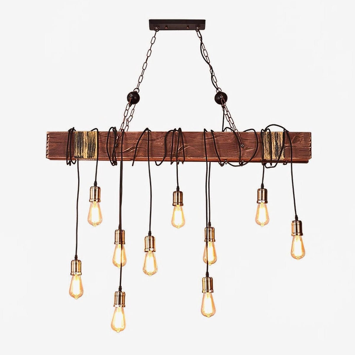 Lustra Chandelier Poutre en Bois Ampoule Edison Rustique - Neutralighting