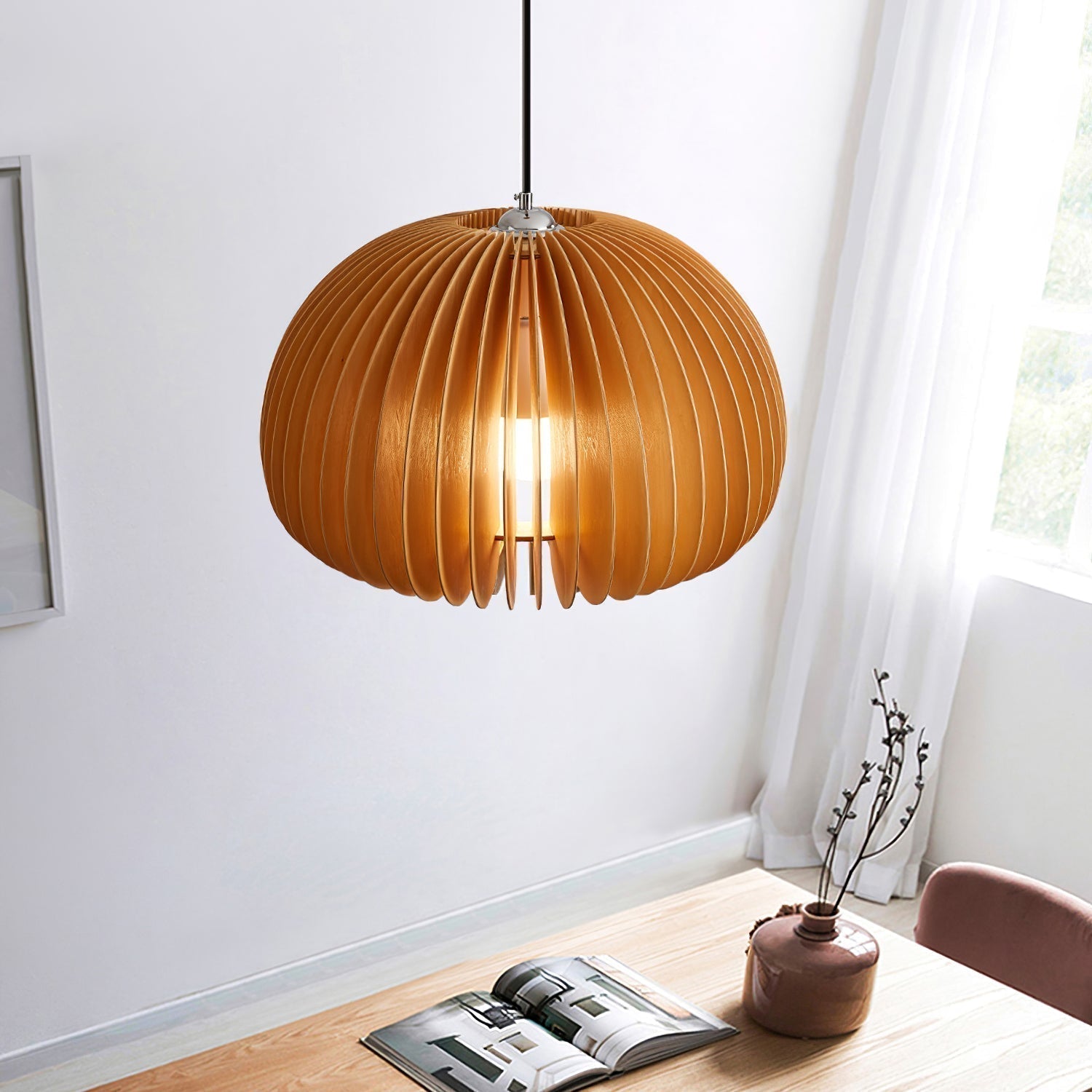 Solara Lampe Suspendue en Bois Dôme Citrouille Nordic - Neutralighting