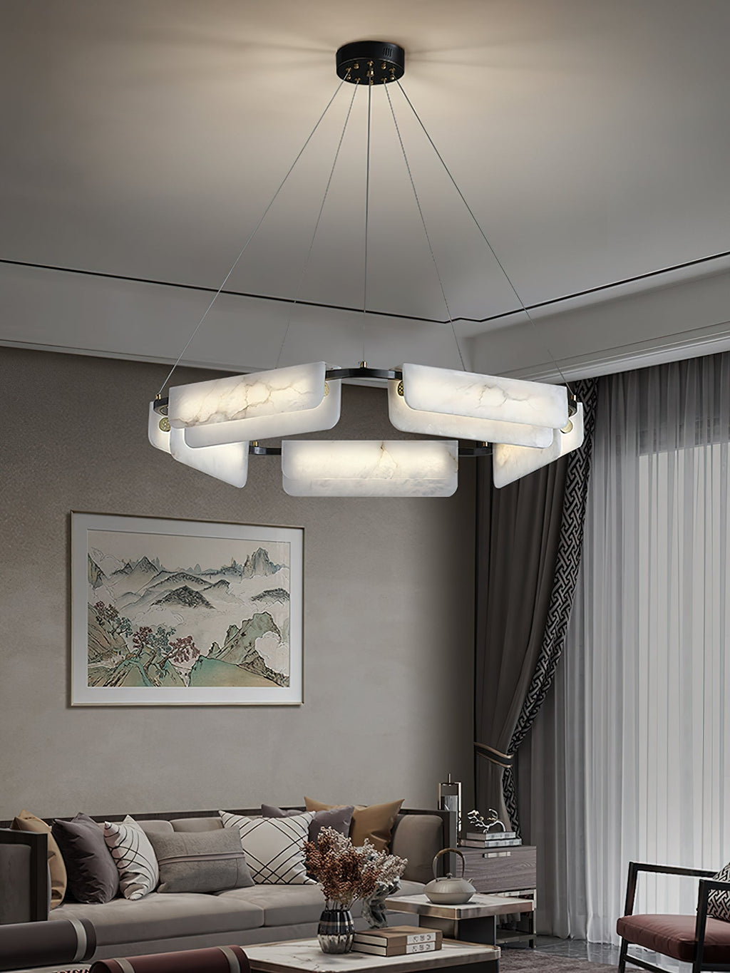 Syphaen Lustre Métal Albâtre Luxe Postmoderne - Neutralighting