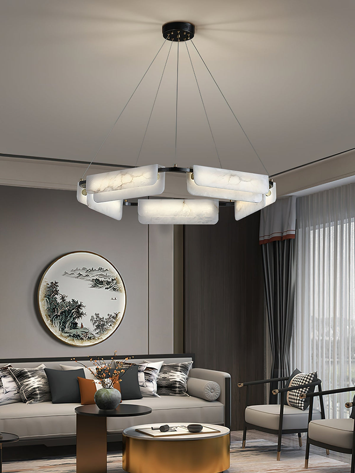 Syphaen Lustre Métal Albâtre Luxe Postmoderne - Neutralighting