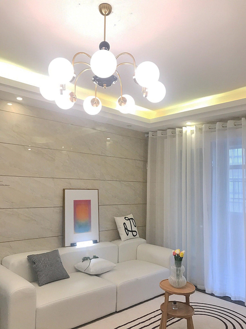 Lustra Chandelier Cadre en Tige et Blanc - Neutralighting