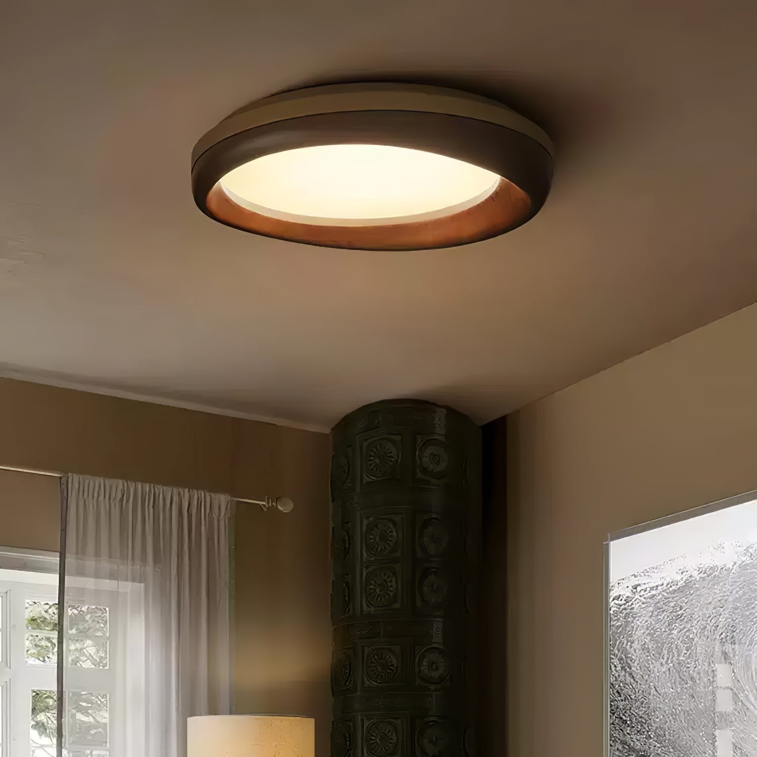 Eurtheara Plafonnier Bois Verre Organique - Neutralighting