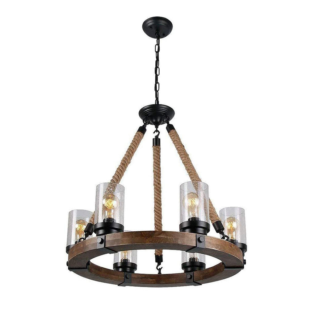 Zomiria Lustre Industriel Vintage Roue De Chariot En Bois - Neutralighting
