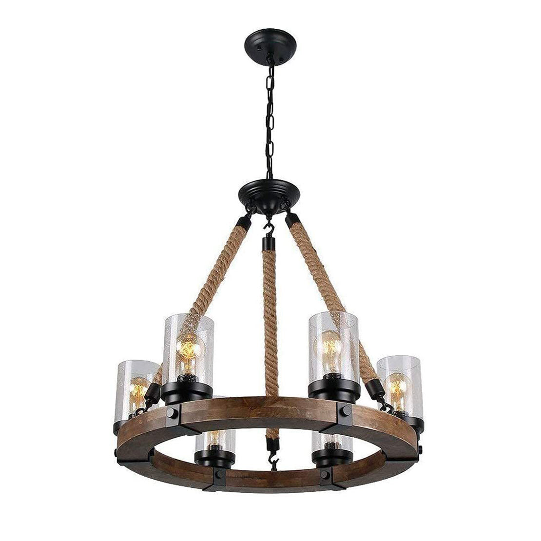 Zomiria Lustre Industriel Vintage Roue De Chariot En Bois - Neutralighting