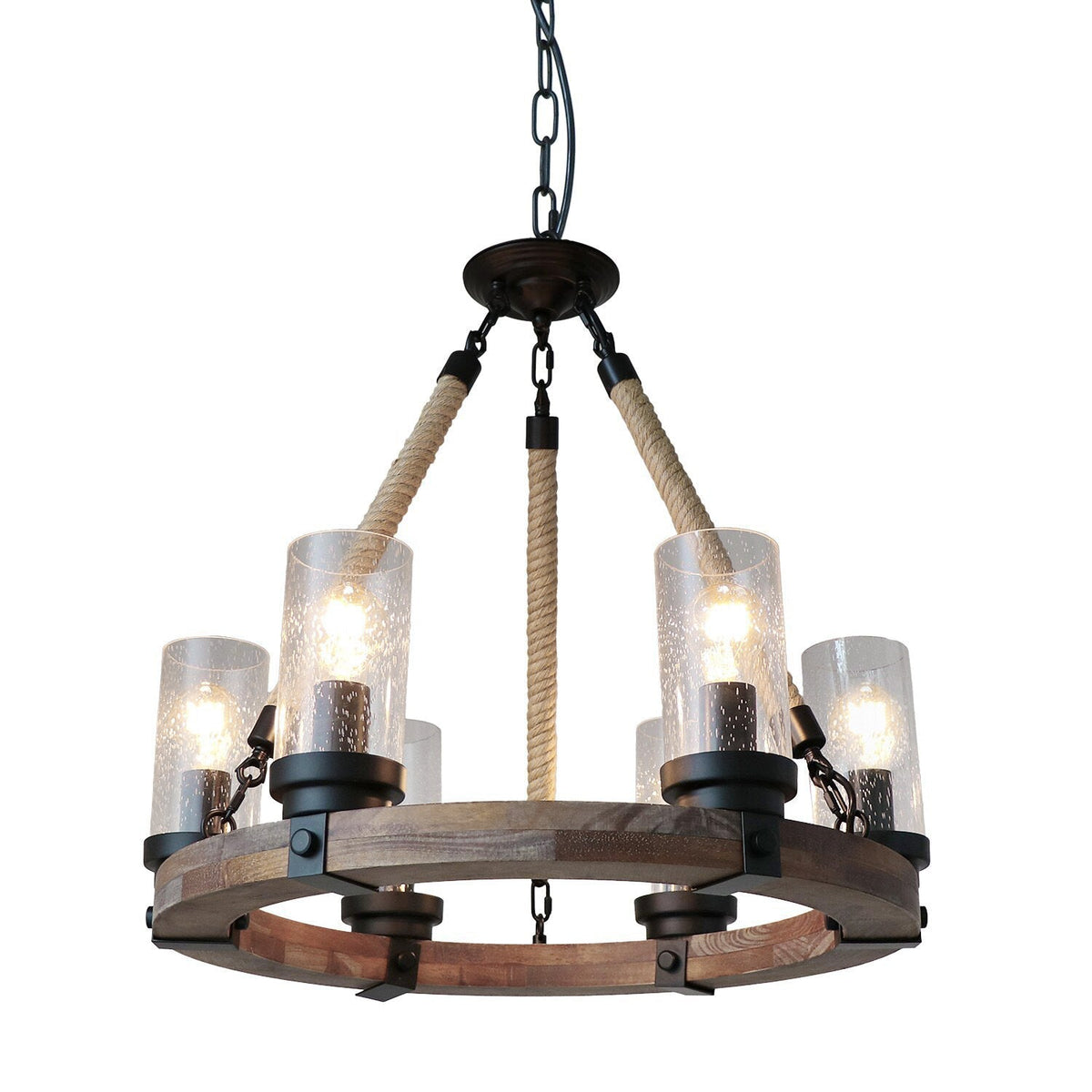 Zomiria Lustre Industriel Vintage Roue De Chariot En Bois - Neutralighting