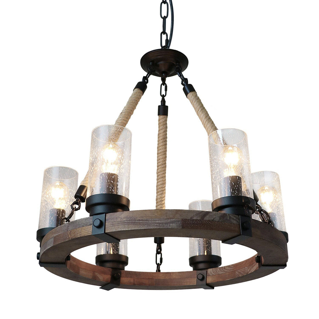 Zomiria Lustre Industriel Vintage Roue De Chariot En Bois - Neutralighting