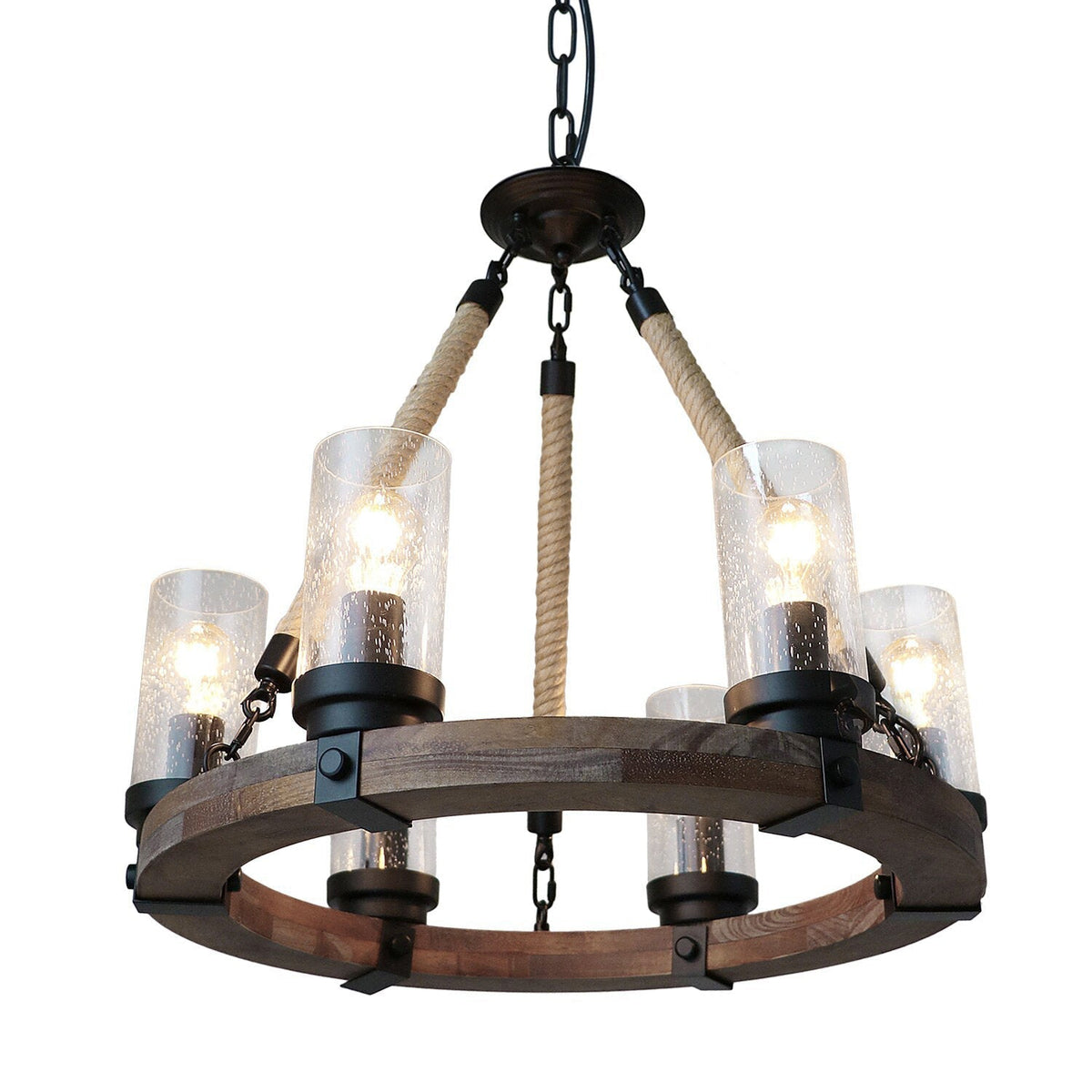 Zomiria Lustre Industriel Vintage Roue De Chariot En Bois - Neutralighting