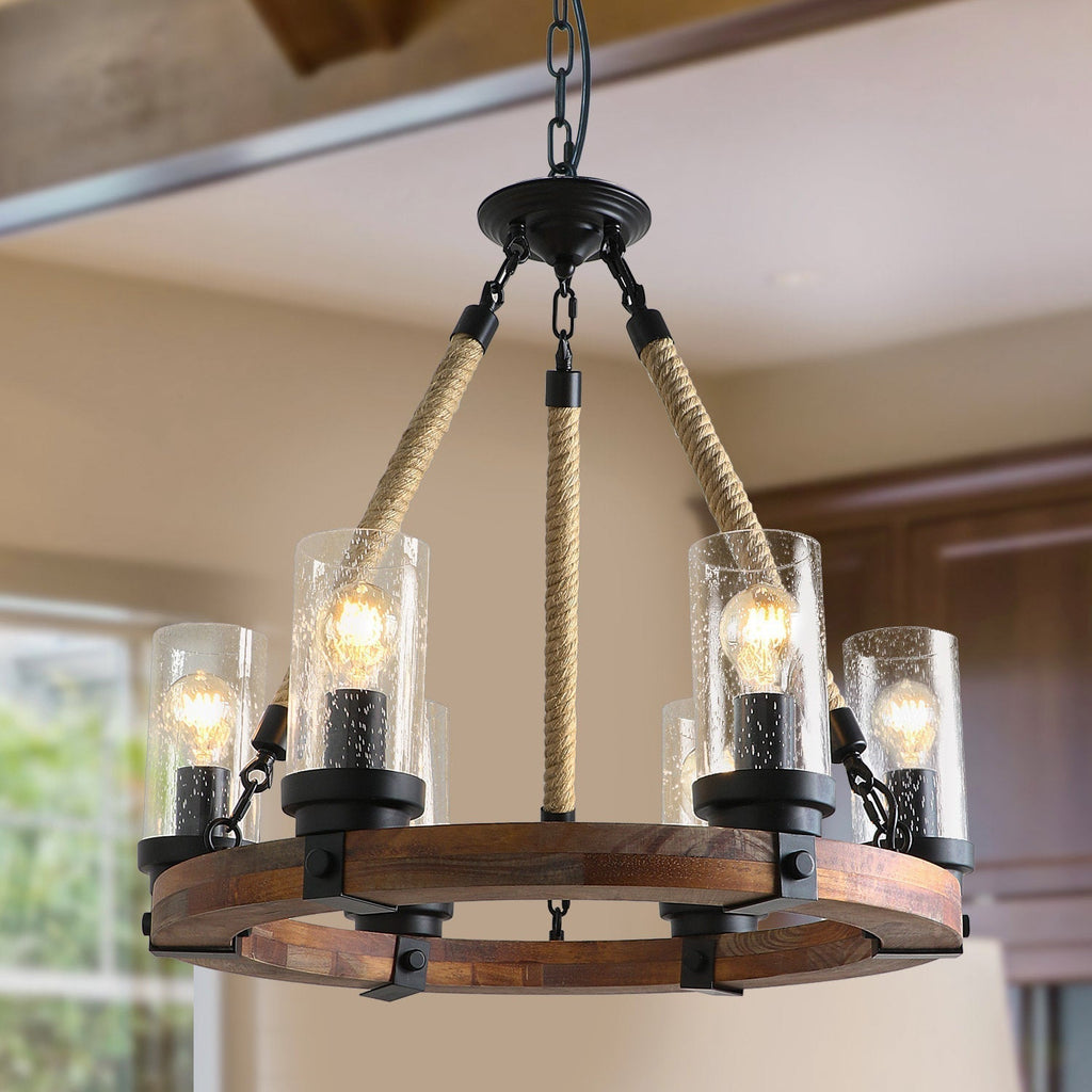 Zomiria Lustre Industriel Vintage Roue De Chariot En Bois - Neutralighting