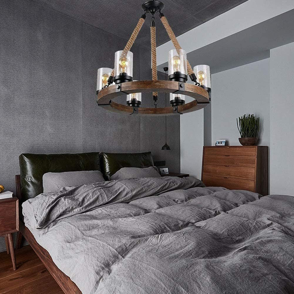 Zomiria Lustre Industriel Vintage Roue De Chariot En Bois - Neutralighting