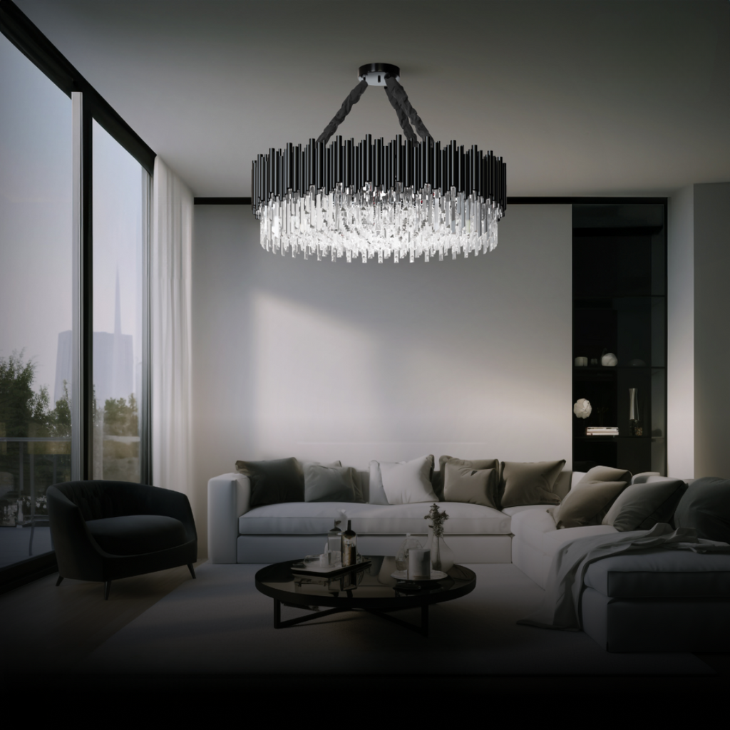 Kristy Suspension LED Industrielle Noir Cylindrique En Verre/Métal Salon - Neutralighting