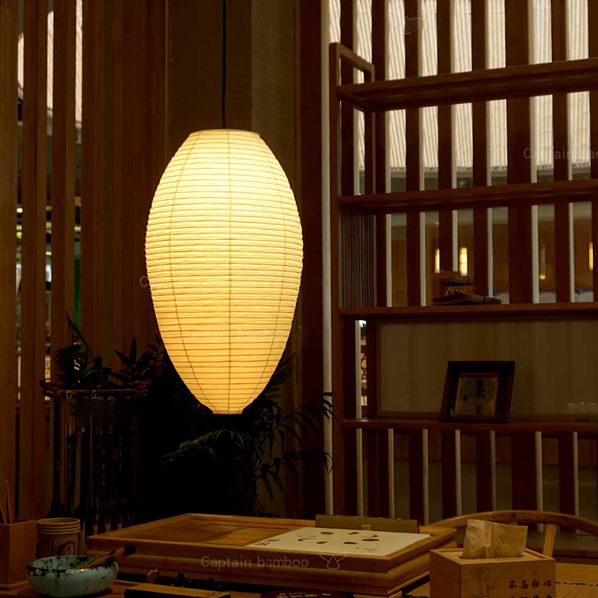 Myraean Moderne Minimaliste Wabi Châtaignier Papier Bambou Pendentif Lampe - Neutralighting
