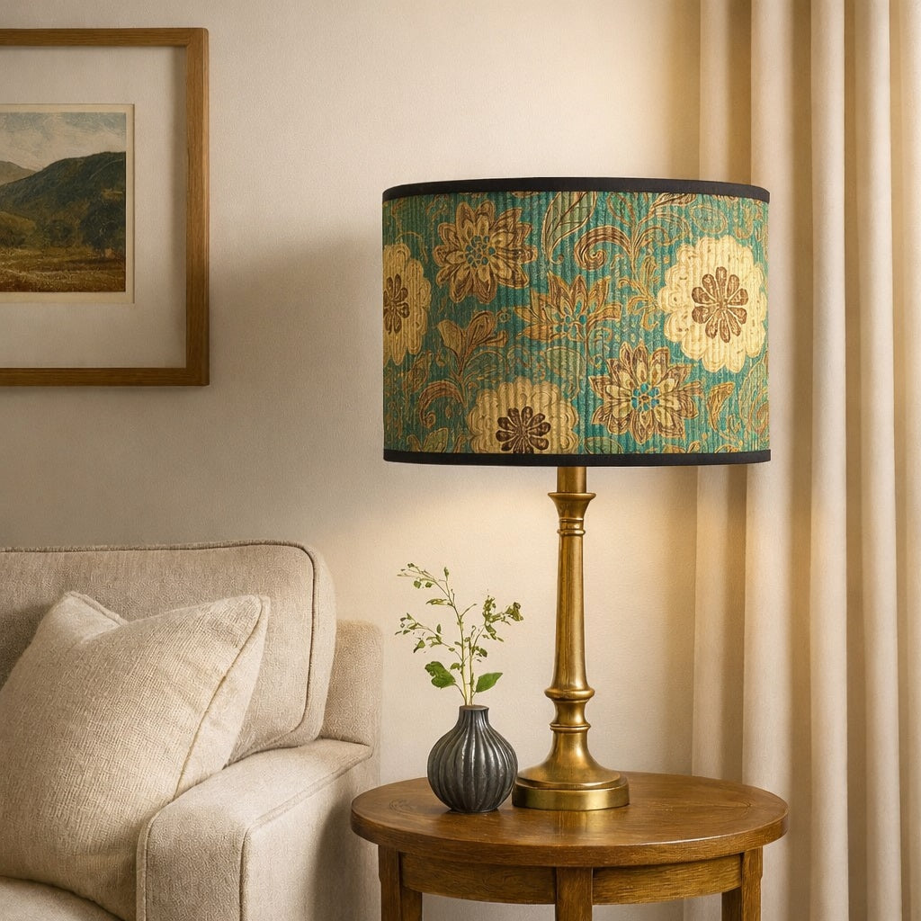 Abat-jour Tambour en bambou - Green floral