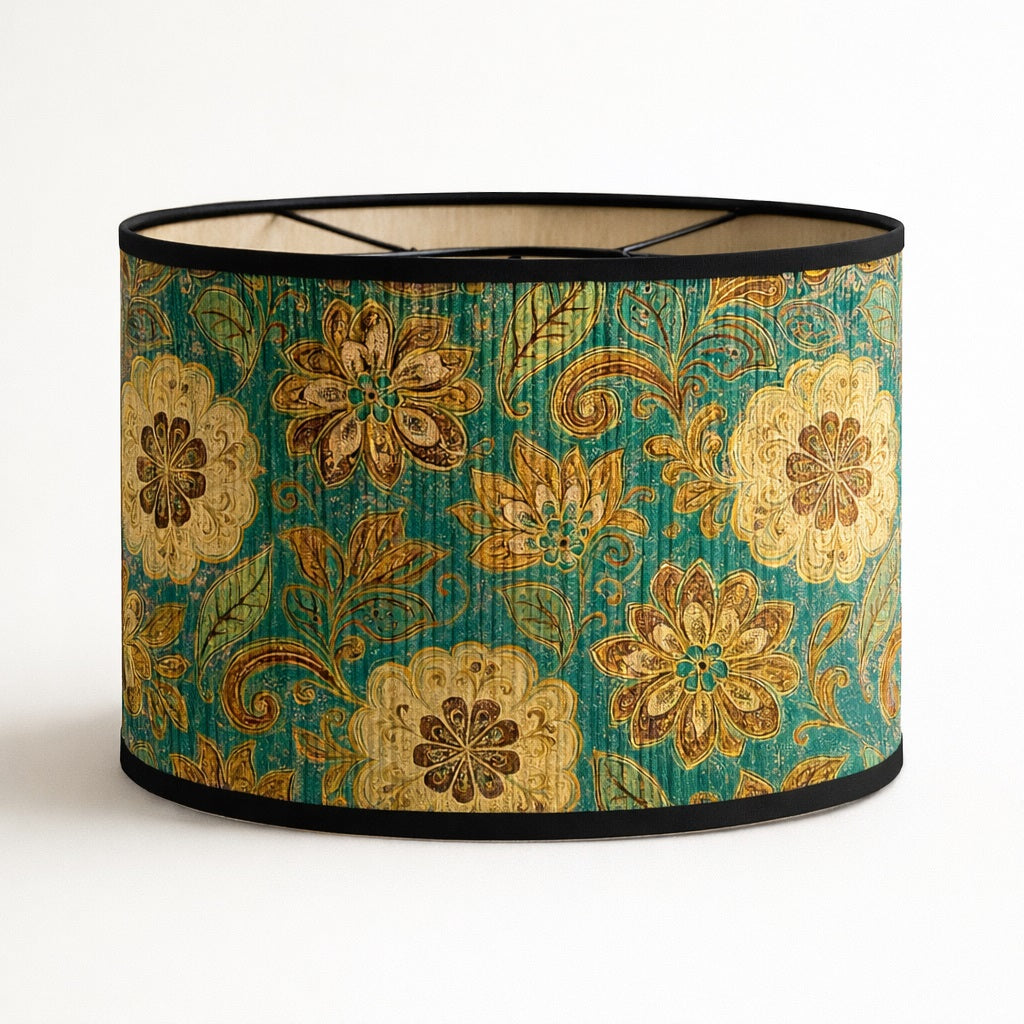 Abat-jour Tambour en bambou - Green floral