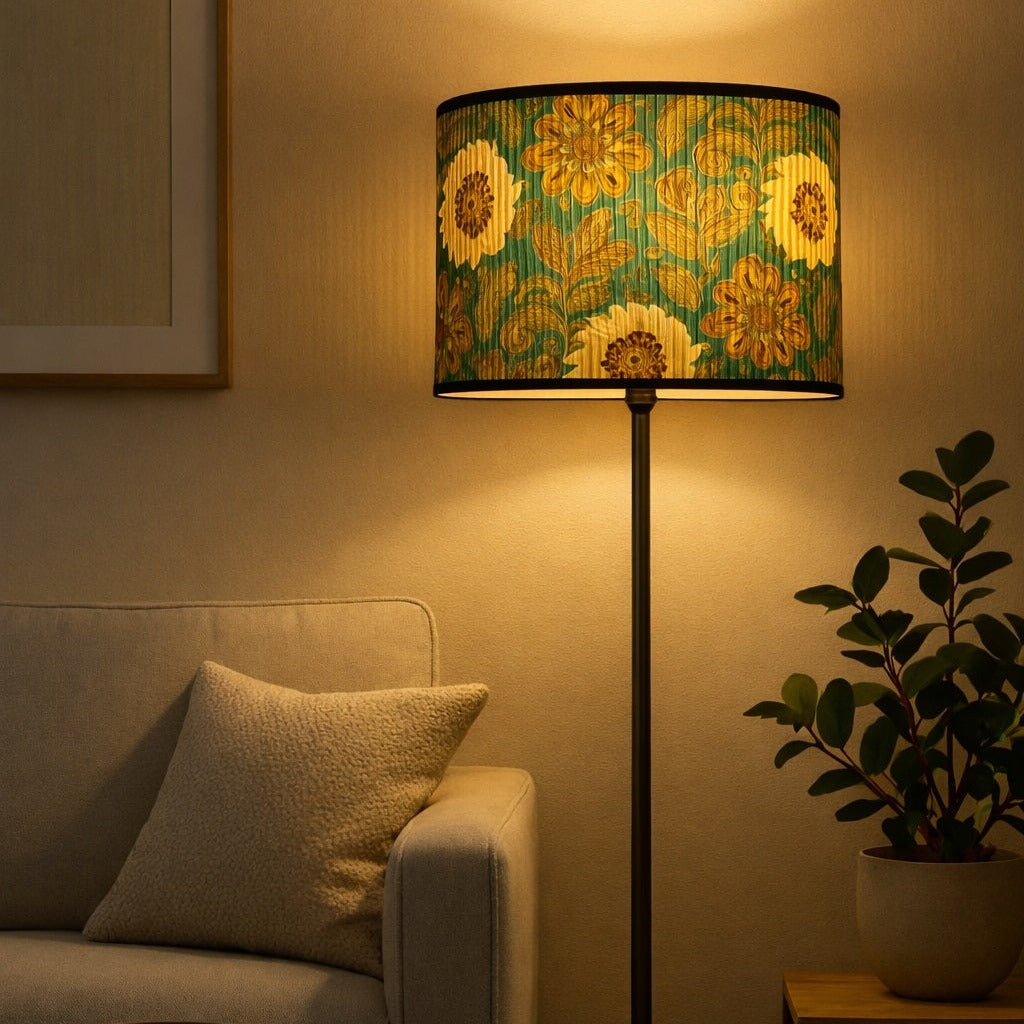 Abat-jour Tambour en bambou - Green floral