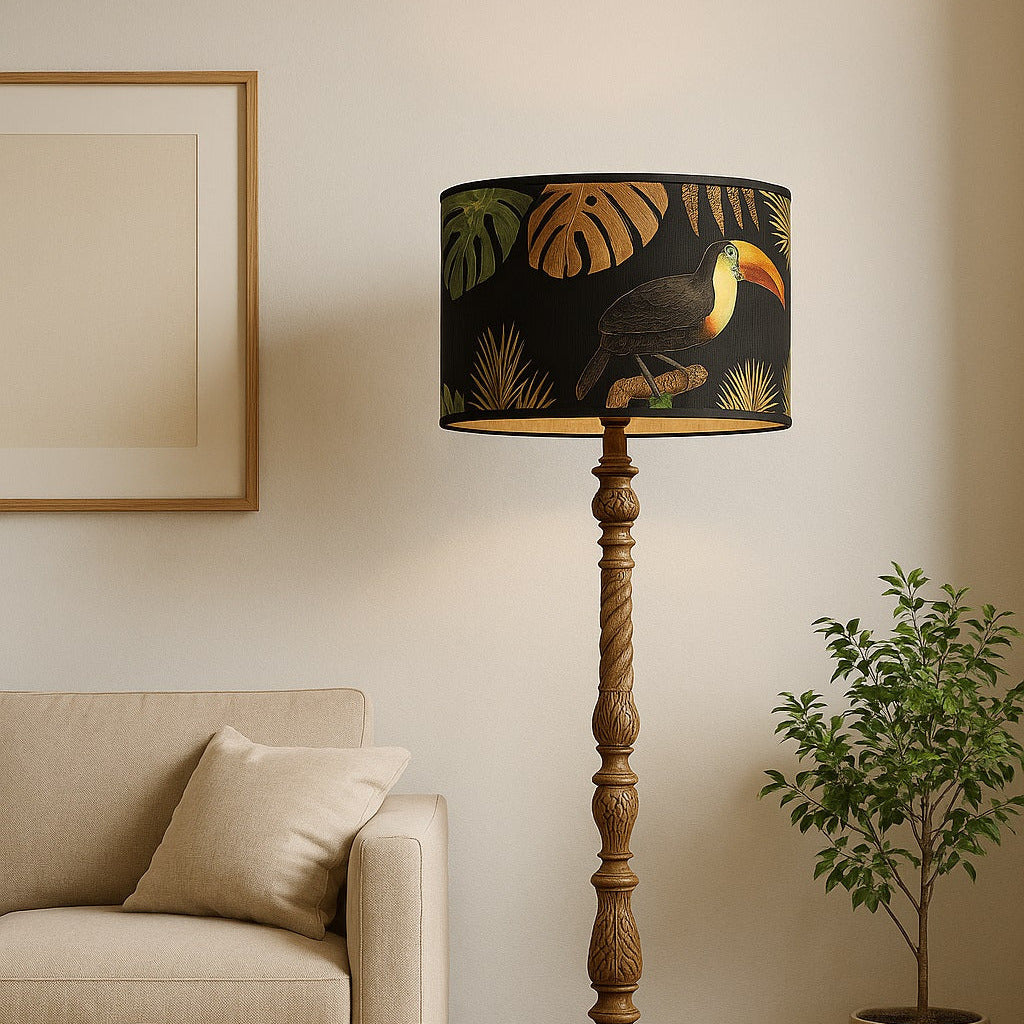 Abat-jour Tambour style bambou - Black bird