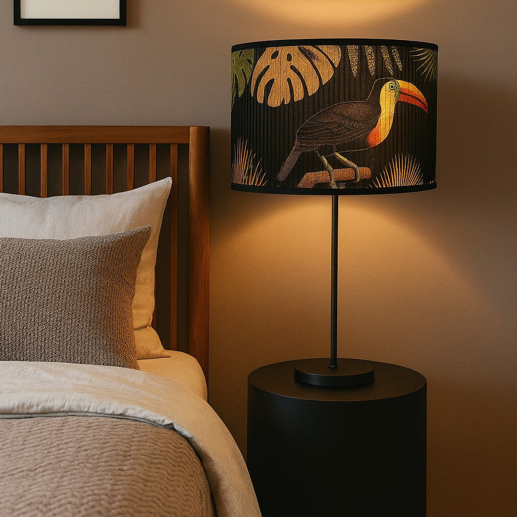Abat-jour Tambour style bambou - Black bird