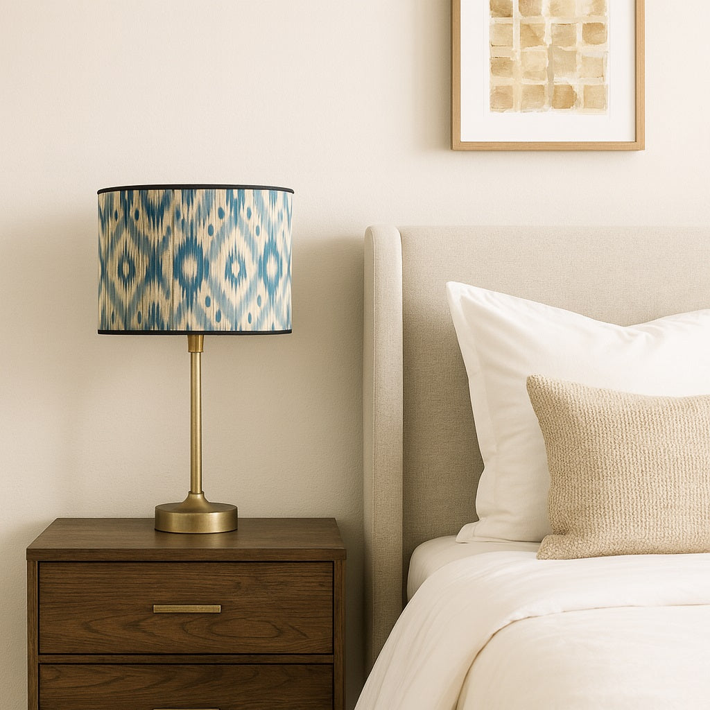 Abat-jour Tambour en bambou - Blue diamond