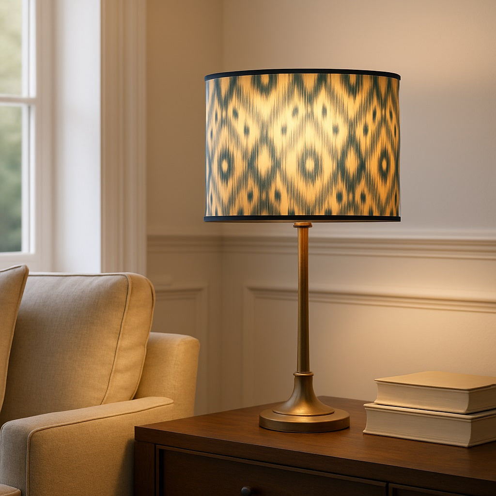 Abat-jour Tambour en bambou - Blue diamond