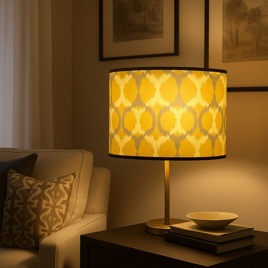 Abat-jour Tambour en bambou - Yellow circle