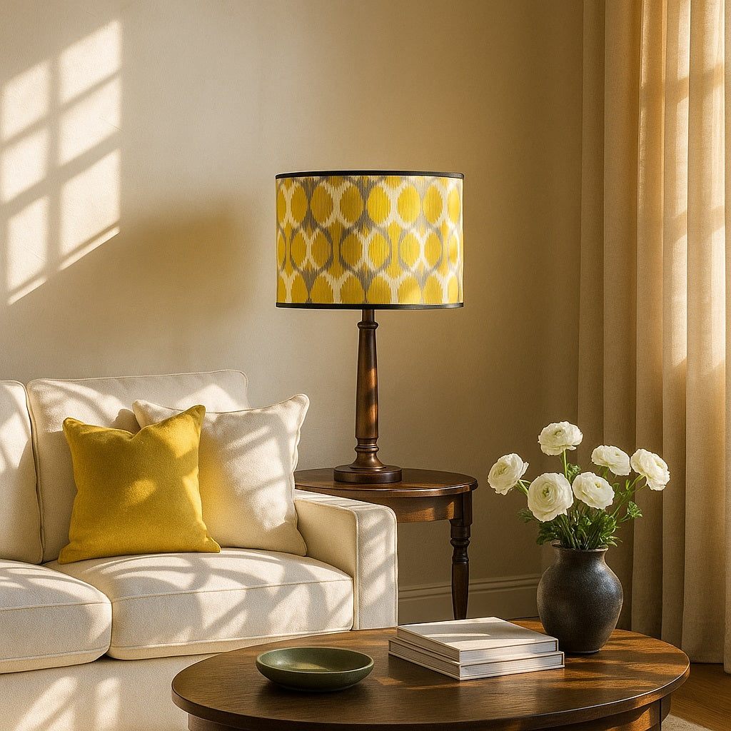 Abat-jour Tambour en bambou - Yellow circle