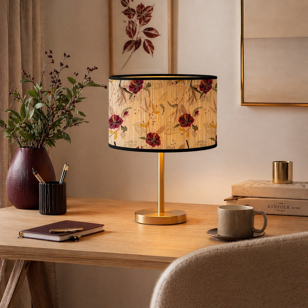 Abat-jour Tambour en bambou - Red Flowers