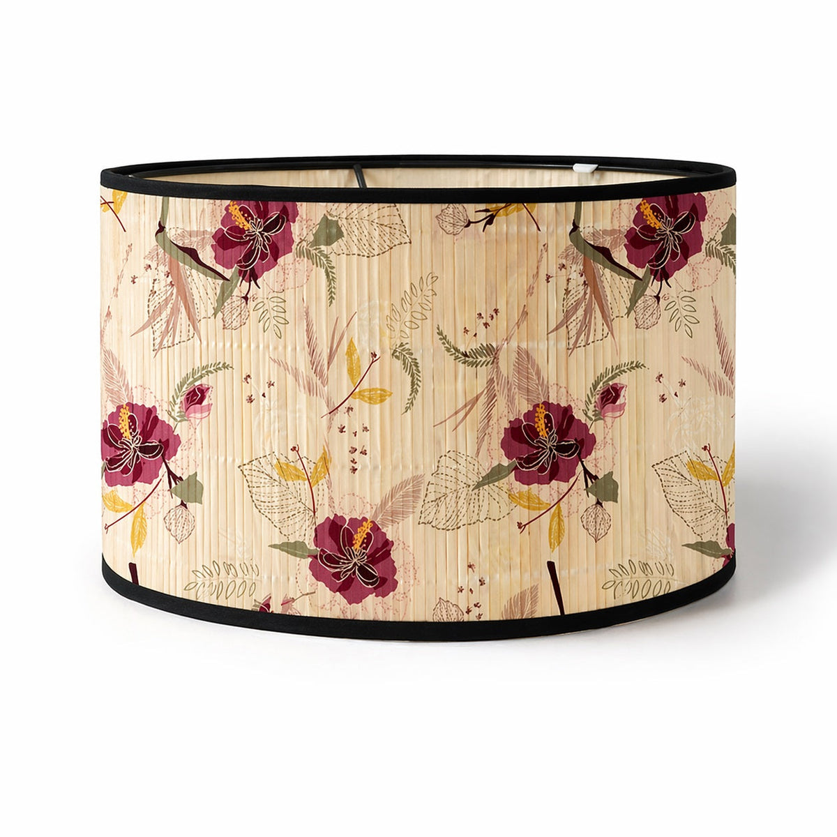 Abat-jour Tambour en bambou - Red Flowers