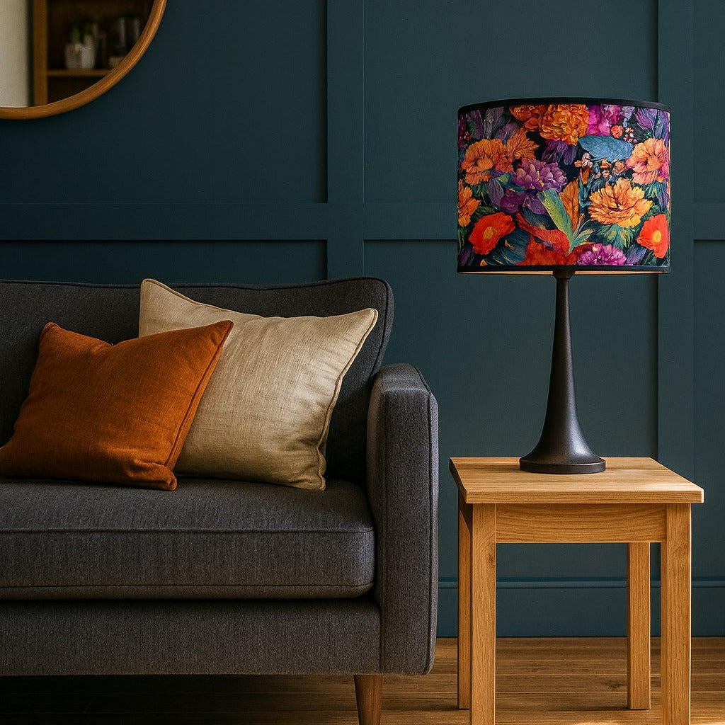 Abat-jour Tambour en bambou - Violet flowers