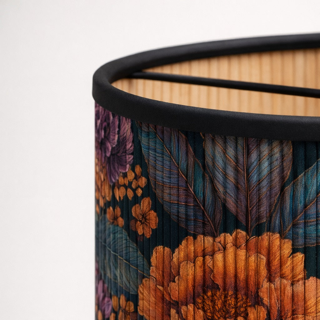 Abat-jour Tambour en bambou - Violet flowers