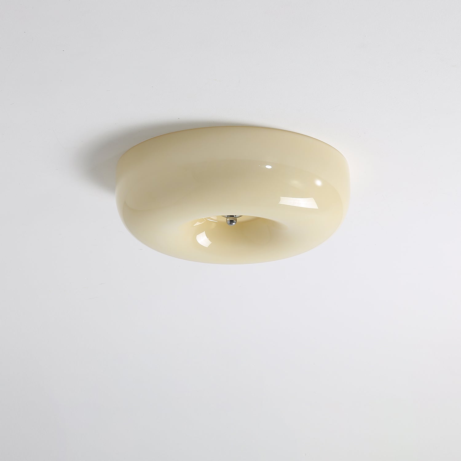 Afralia Plafonnier Moderne en Verre Tourbillonnant - ∅ 32 cm x hauteur 10 cm - Beige et Chromé