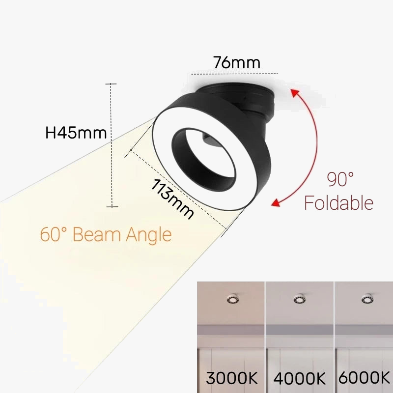Plafonnier spot anneau led anti-éblouissement monté sur surface pliable Nora Tempo en Anneau - Une Silhouette Tout en Rondeur