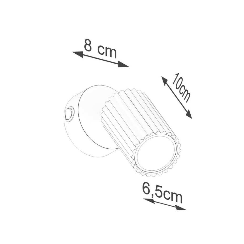 Schéma des dimensions de l’applique liseuse Théophile dorée : 8, 10 et 6,5 cm