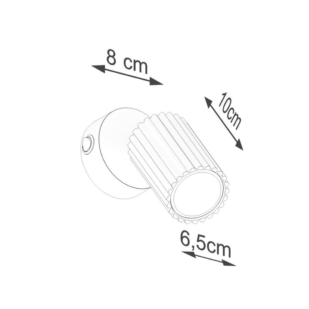 Schéma des dimensions de l’applique liseuse Théophile dorée : 8, 10 et 6,5 cm