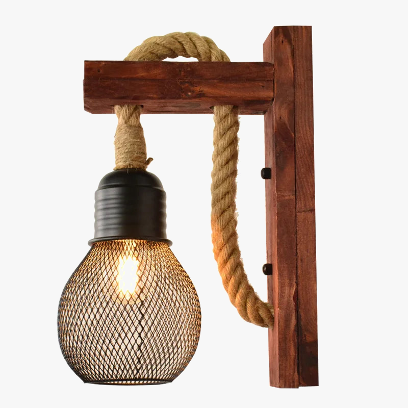 Applique murale Industrielle Armand Rivage en Corde de Chanvre et Bois