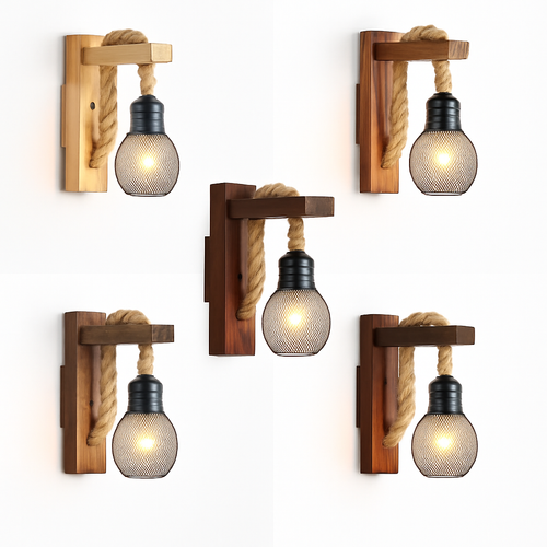 Applique murale Industrielle Apolline Rivage en Corde et Bois