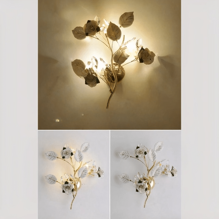 Applique murale fleurs en céramique et lumières en verre de style bohème chic – Avelin Sillage