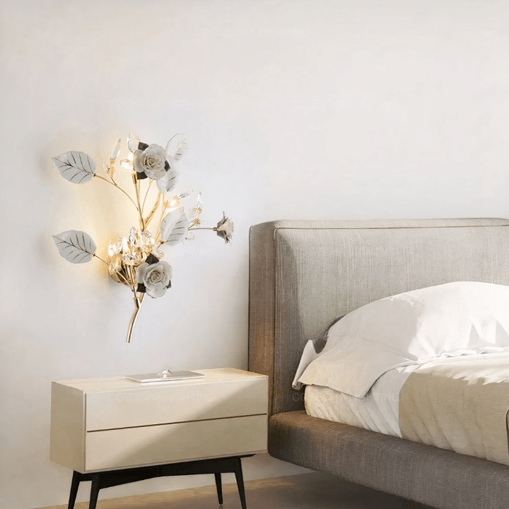 Applique murale fleurs en céramique et lumières en verre de style bohème chic – Avelin Sillage