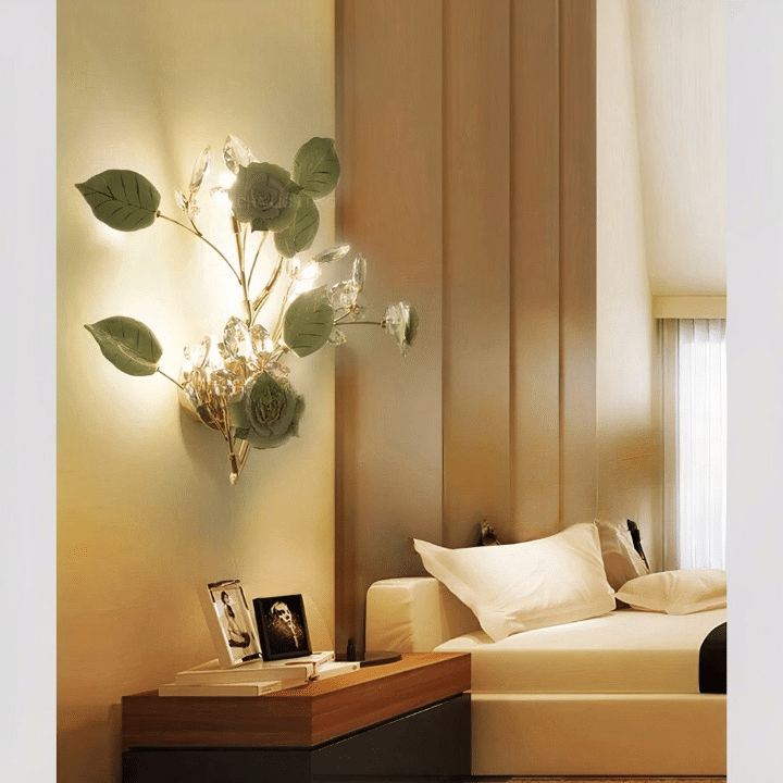 Applique murale fleurs en céramique et lumières en verre de style bohème chic – Avelin Sillage