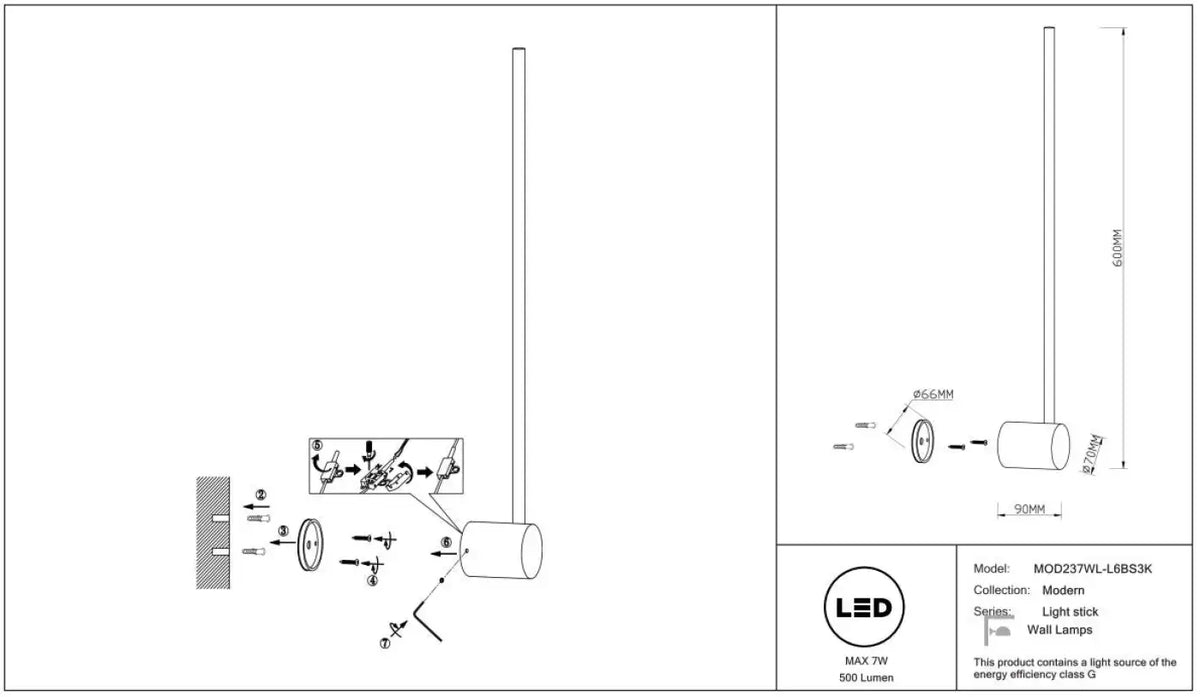 Applique murale Light stick (bâton vertical)