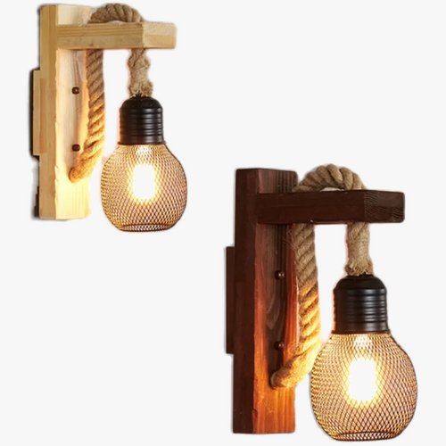 Applique murale Industrielle Bérénice Rivage en Corde de Chanvre et Bois