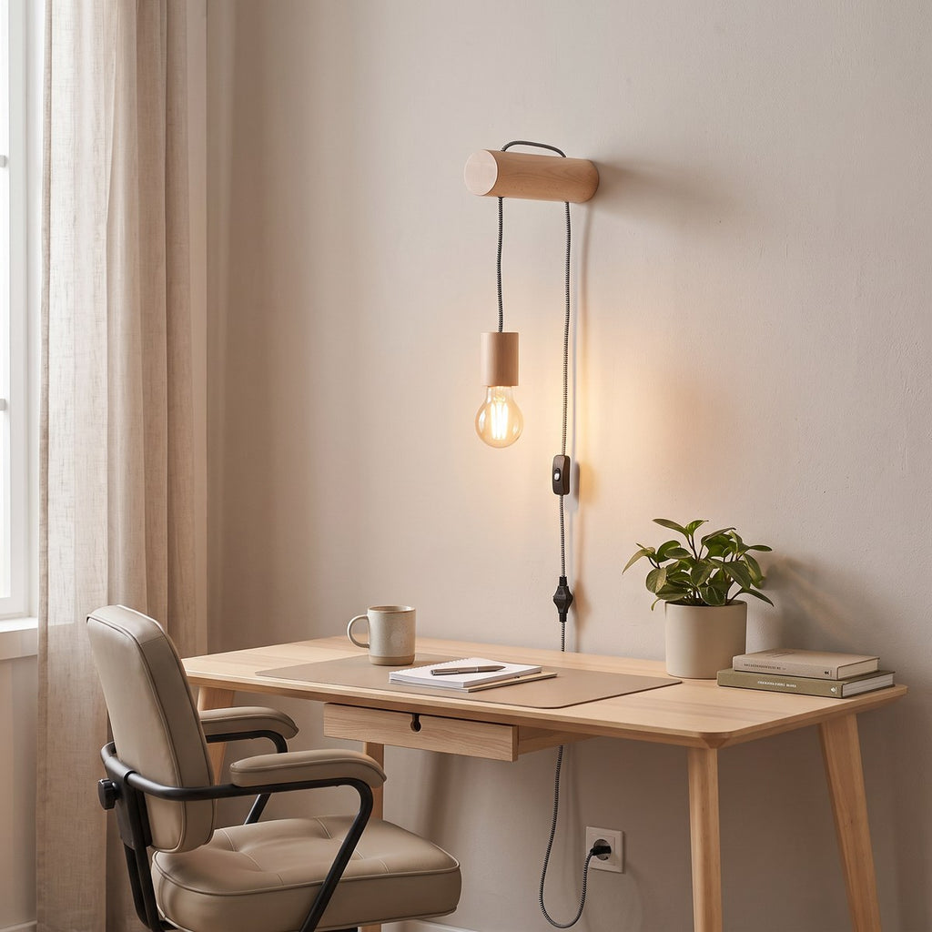 Applique murale — Minimaliste en bois naturel avec interrupteur