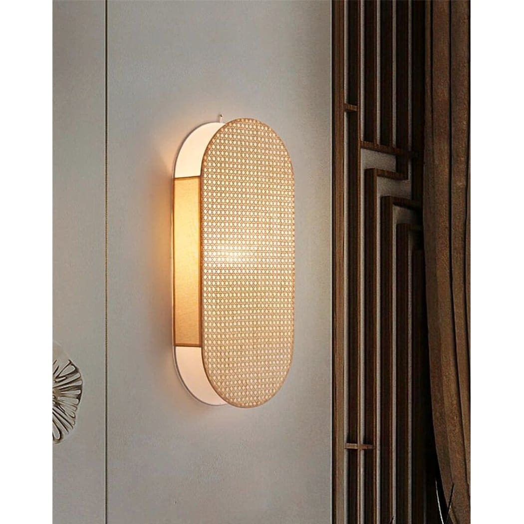 Applique murale ovale marron clair en cannage de style japonais – Néolys Rivage