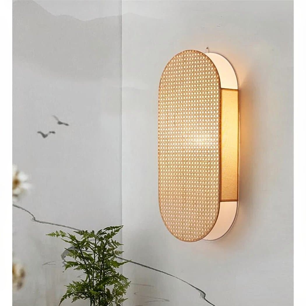 Applique murale ovale marron clair en cannage de style japonais – Néolys Rivage
