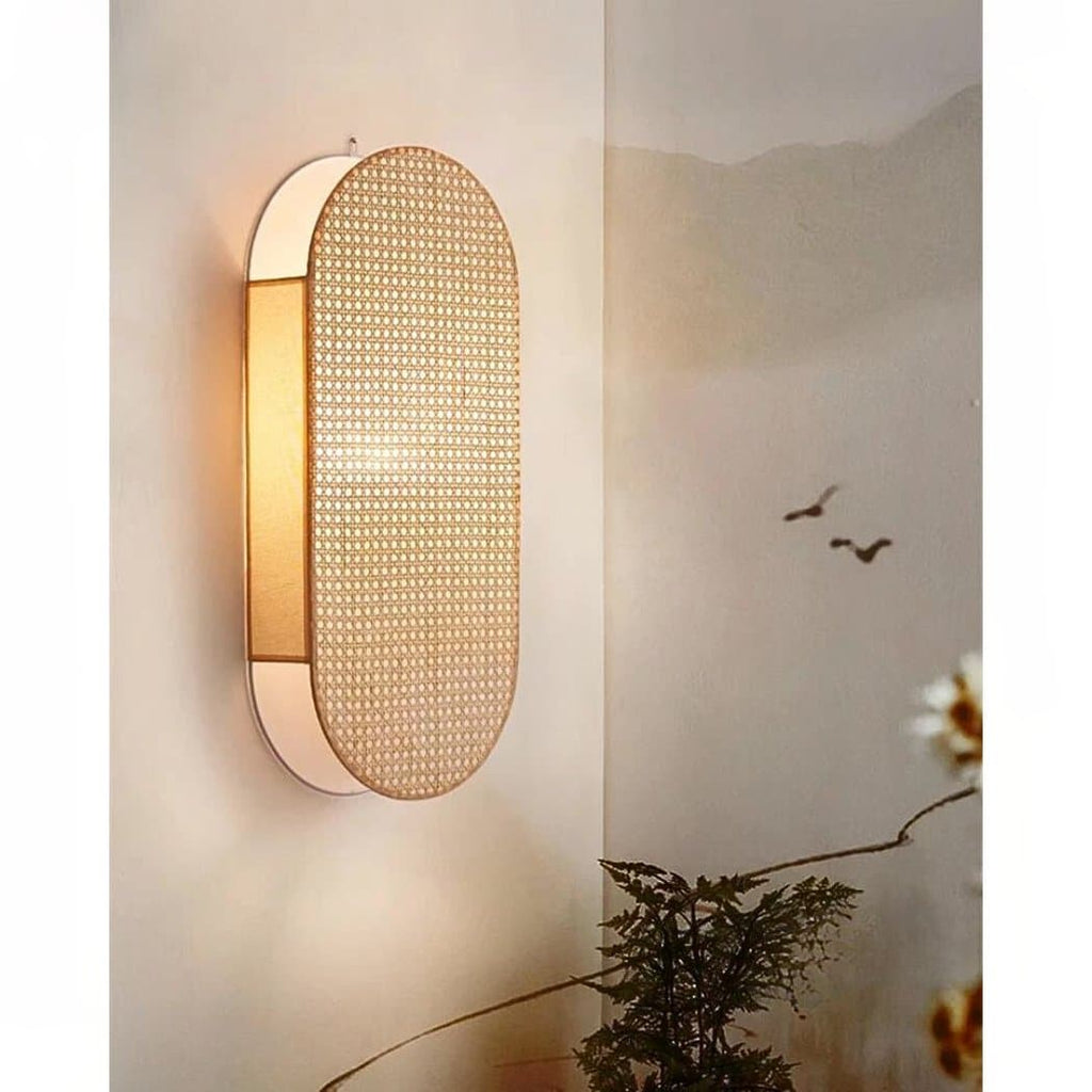 Applique murale ovale marron clair en cannage de style japonais – Néolys Rivage