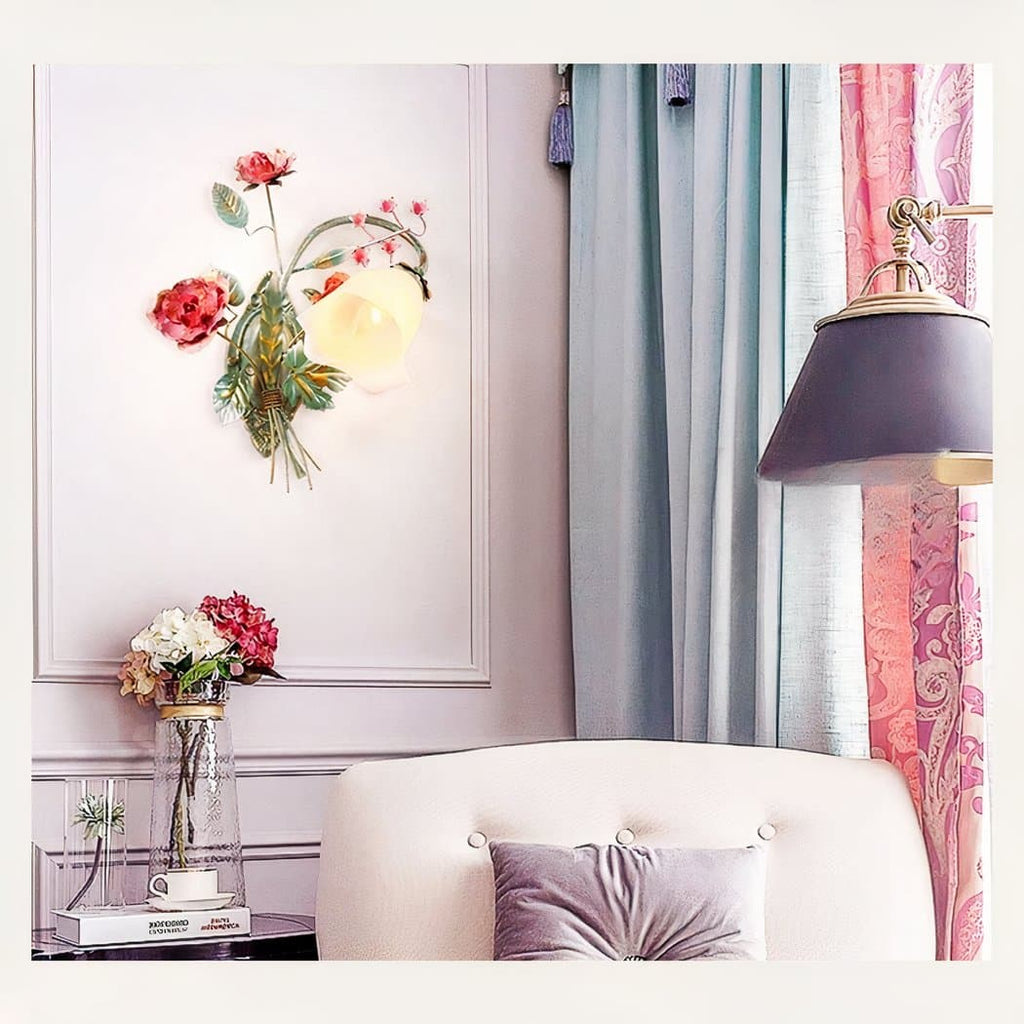Applique murale rétro en fer forgé et en forme de fleur – Valombre Aube