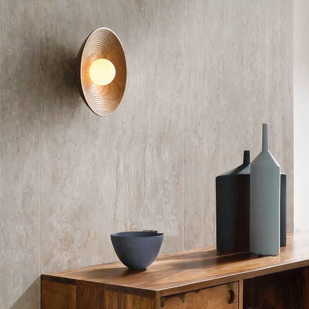 Applique murale ronde en bois dans le style bohème – Évarine Courbe