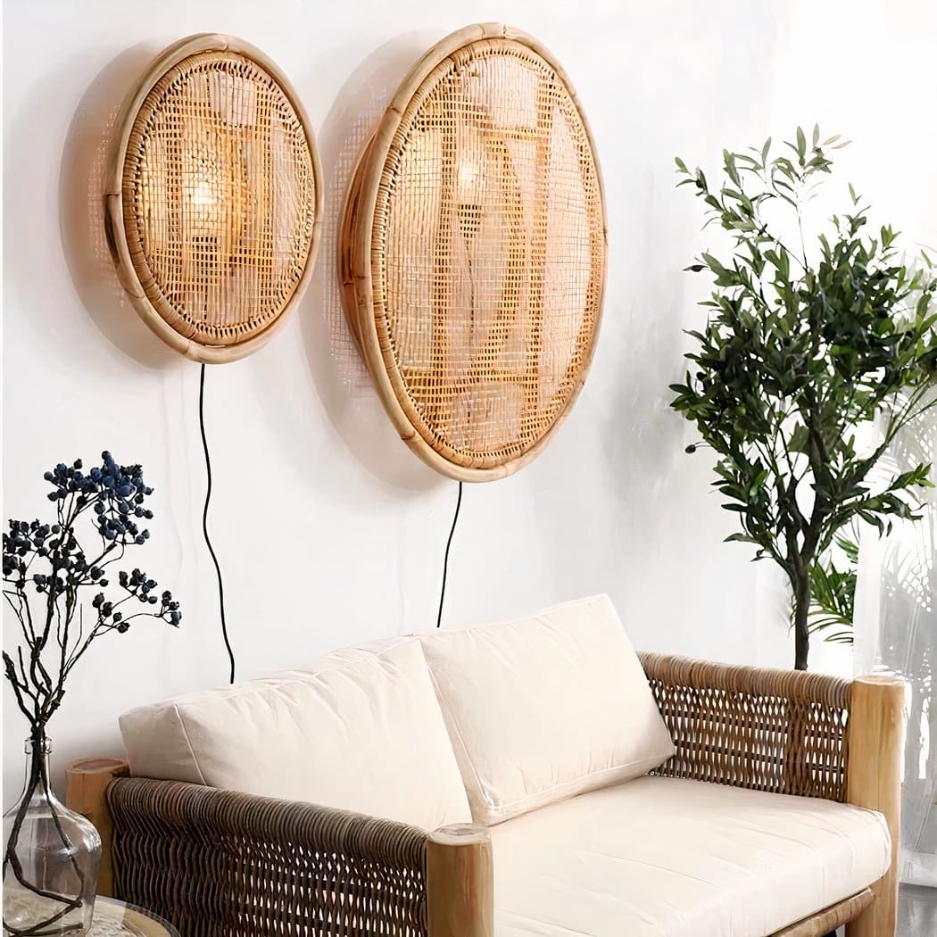 Applique murale ronde osier et bambou – Séliane Arabesque